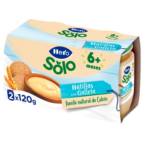 HERO Solo Natillas con galletas, a partir de 6 meses 2 x 120 g.