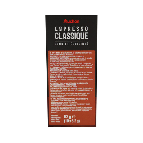 PRODUCTO ALCAMPO Café Expresso Intensidad 8 PRODUCTO ALCAMPO 10 uds. 52 g.