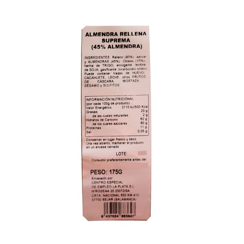 DULCES LA PLATA Almendras rellenas de almendra suprema 175 g. 