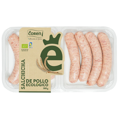 Bandeja de salchichas de pollo ecológico COREN 300 grs.