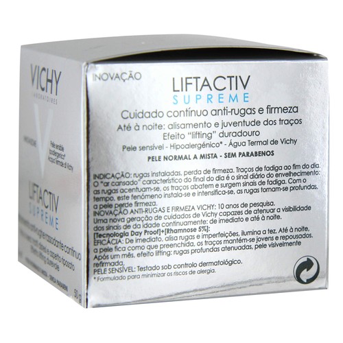 VICHY Crema hidratante para piel normal y mixta que actúa contra las arrugas, la pérdida de firmeza y la tirantez al final del día VICHY Liftactiv 50 mililitros.