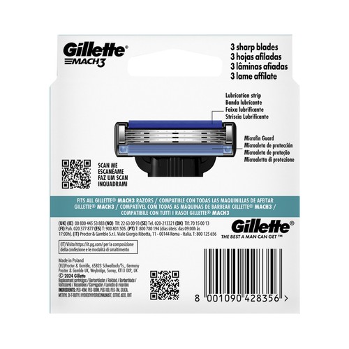 GILLETTE Mach 3 Recambio de cuchillas de 3 hojas para maquinillas de afeitar 6 uds.