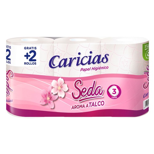 CARICIAS Papel Higiénico seda 3 capas 6 rollos.