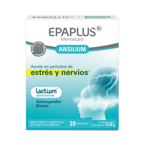 EPAPLUS Mentalcare ansilium Complemento alimenticio que ayuda en periodos de estés y nervios 30 uds.