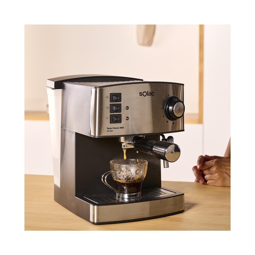 Cafetera espresso SOLAC Taste Classic M80 Inox CE4483, presión 20bar, café molido o monodosis, capacidad 1,6L, vaporizador.