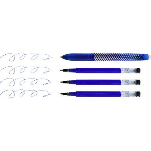 Bolígrafo tinta borrable azul con 3 recambios, ALCAMPO.