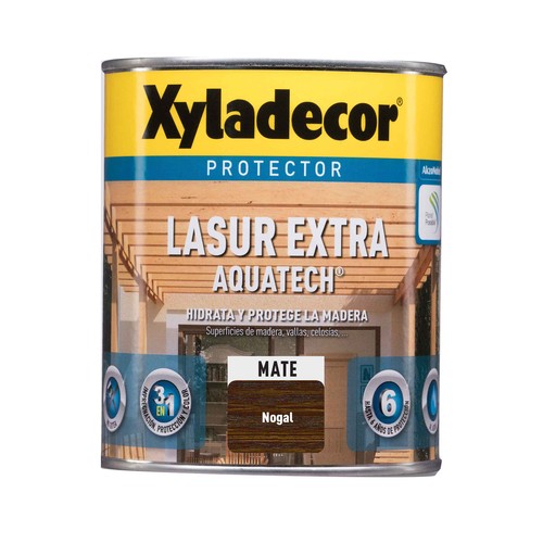 Protector mate para madera, Nogal, interior-exterior, XYLADECOR Lasur Extra Mate Aquatech, 750ml.