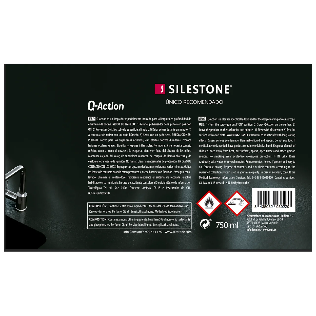 Q-ACTION Limpia encimeras Silestone spray Q-ACTION 750 ml.