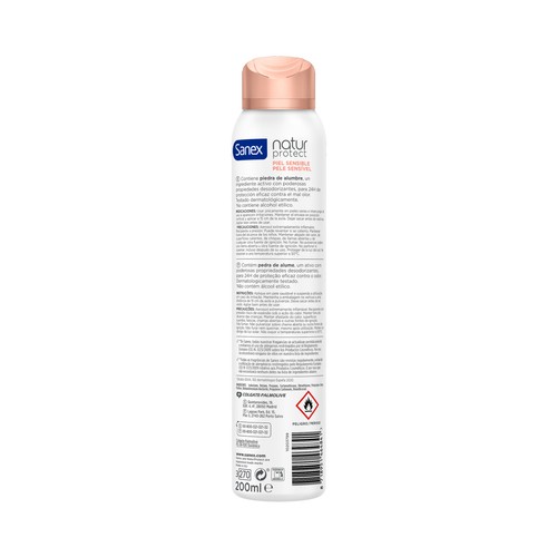 SANEX Natur protect Desodorante spray para mujer, antitranspirante 24 h, especial pieles sensibles 200 ml.