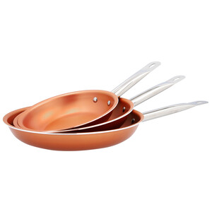 Juego de 3 sartenes de aluminio aptas para inducción con revestimiento bicapa antiadherente, 20, 24 y 28cm., Copper QUID.
