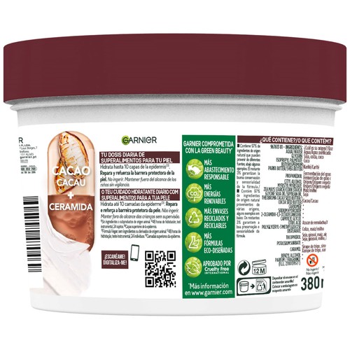 GARNIER Body superfood Crema corporal reparadora para piel extra seca 400 ml.
