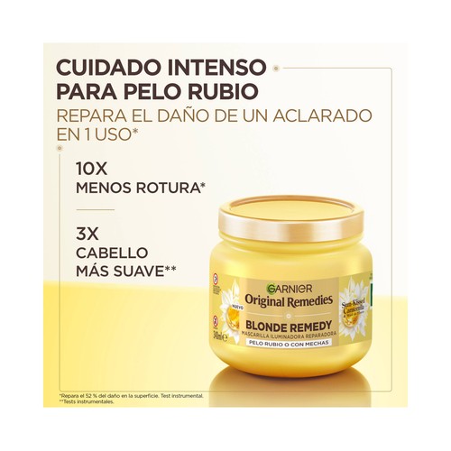 ORIGINAL REMEDIES Sun-kissed de Garnier Mascarilla capilar reparadora, para pelo rubio o con mechas 340 ml.