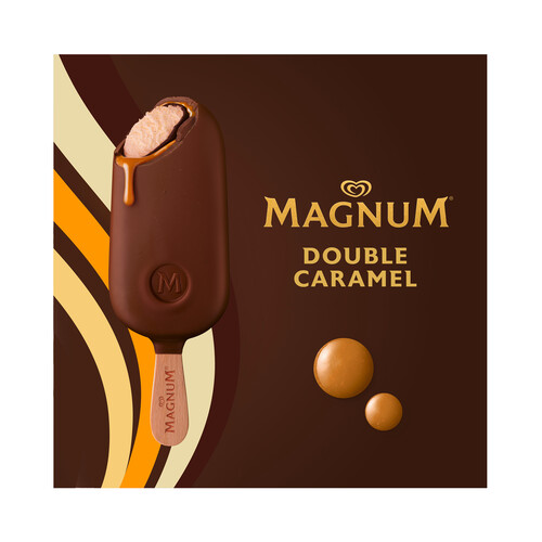 MAGNUM Helado de vainilla con salsa de caramelo recubierto de chocolate MAGNUM Double caramel de Frigo 3 x 85 ml.