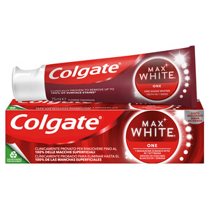 COLGATE Pasta de dientes con flúor, acción blanqueante y sabor a menta COLGATE Max white one 75 ml.