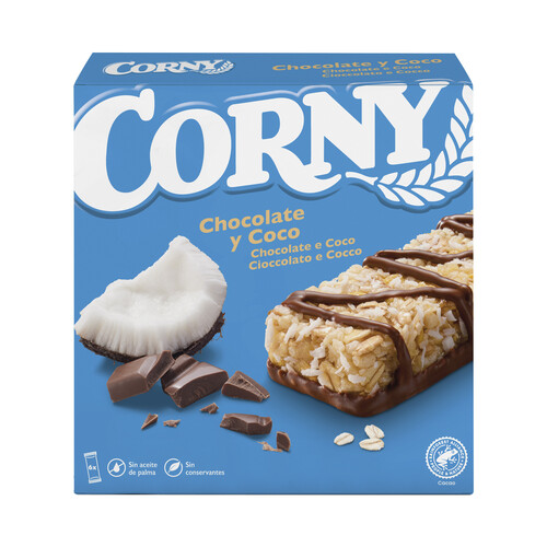 CORNY Barritas de cereales con chocolate y coco 6 uds. x 25 g.