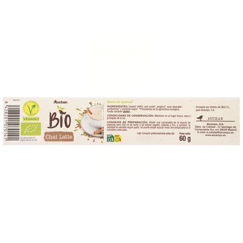 PRODUCTO ALCAMPO Bio Chai latte ecolñogico 60 g.