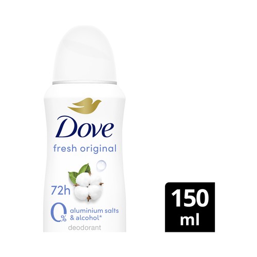 DOVE Fresh care+ Desodorante en spray para mujer sin alcohol ni sales de alumino 150 ml.