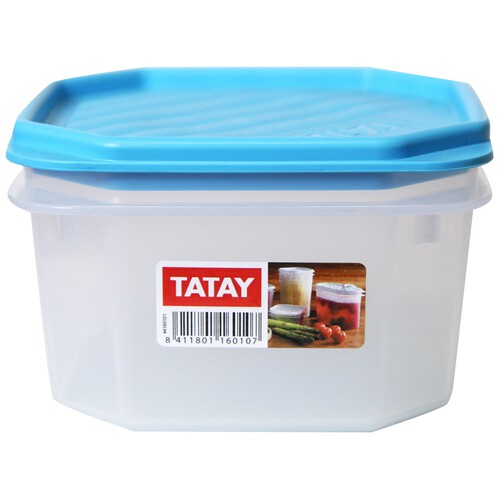 Recipiente cuadrado de plástico con tapa para alimentos, 0.6l. TATAY.