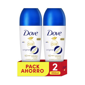 Imagen de DOVE Desodorante roll on para mujer con protección antitranspirante hasta 72 horas DOVE Advanced care original 2 x 50 ml.