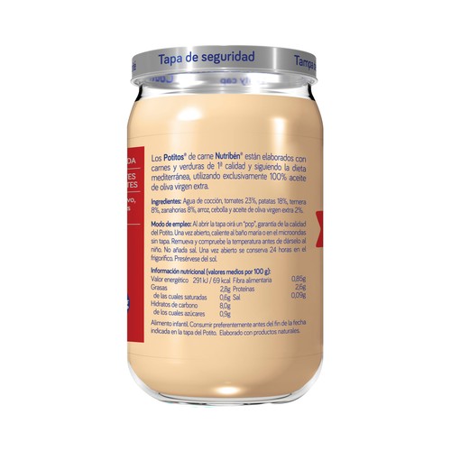 NUTRIBÉN Potitos® de tomates, patatitas y ternera, a partir de 6 meses 235 g.