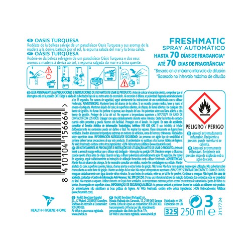AIR WICK Ambientador Oasis Turquesa- Recambio AIR WICK FRESHMATIC 250 ml.