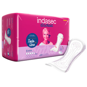 Imagen de INDASEC Discreet Compresas incontinencia extra para pérdidas de orina moderadas a severas 20 uds.
