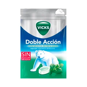 VICKS Doble acción Caramelos sin azúcar y con mentol refrescante 72 g.