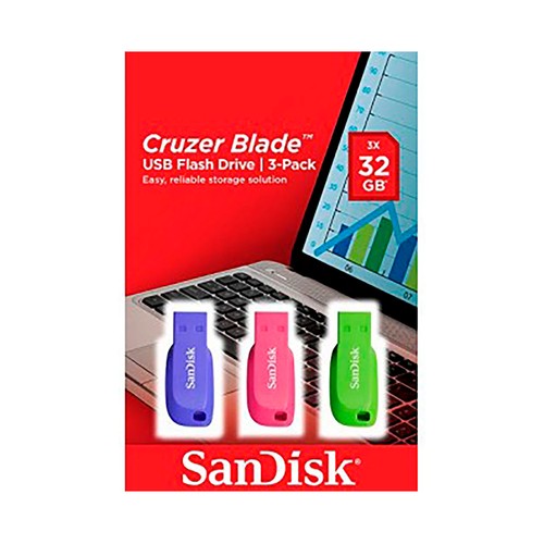Pack de 3 USB, SANDISK Cruzer Blade, 32GB 2.0