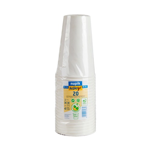 Vasos desechables de cartón, 20 unidades, 0,2 litros Naturgo NUPIK.