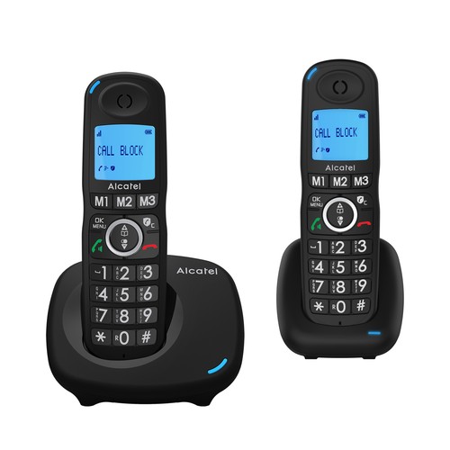 Teléfono inalámbrico dúo ALCATEL XL535 negro, identificación llamadas, agenda, manos libres, pantalla iluminada, bloqueo llamadas.