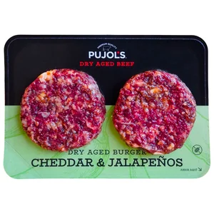 PUJOL´S Burger meat de carne de res seca y madurada con cheddar y jalapeños 2 x 150 g.