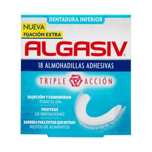 Algasiv Almohadillas Adhesivas de Triple Acción y Fijación Extra para la Dentatura Inferior Algasiv 18 Uds.