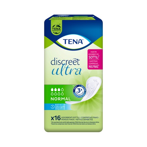 TENA Compresas incontinencia normal para pérdidas leves a moderadas de orina TENA Discreet ultra 16 uds.
