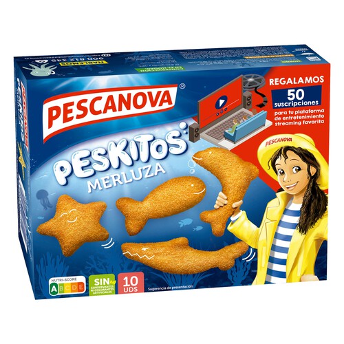 PESCANOVA Merluza empanada con forma de peces Peskitos 10 uds.