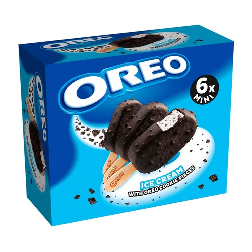 OREO Mini bombón helado de vainilla con trocitos de galletas al cacao con relleno sabor vainilla OREO 6 x 55 ml.