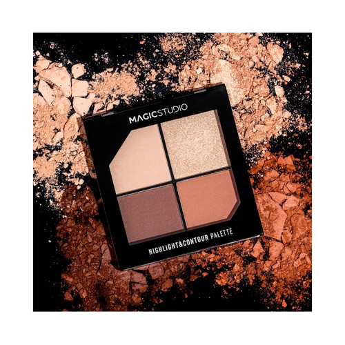 MAGIC STUIDO Highlight & contour Paleta de maquillaje en polvo iluminador (2 tonos) y maquillaje bronceador (2 tonos)
