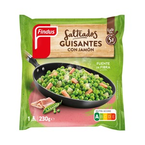 FINDUS Salteados Guisantes con jamón, listos para calentar y comer 230 g.