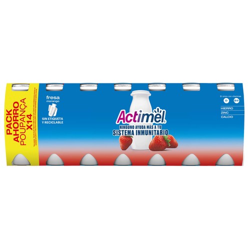 ACTIMEL de Danone Leche fermentada con Lcasei y sabor a fresa 14 x 100 g.