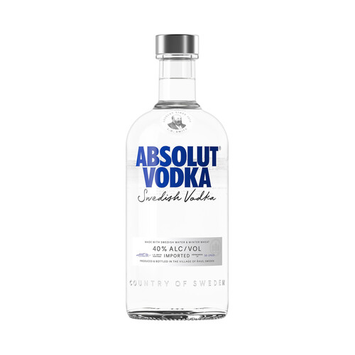 Vodka blanco premium elaborado en Suecia ABSOLUT botella de 70 cl.