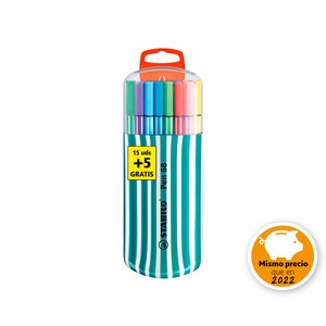 Imagen de 20 rotuladores punta fina de fibra y grosor de 1mm con tinta de varios colores STABILO pen 68.