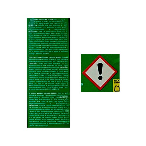 EKOSAN Detergente lavavajillas verde EKOSAN 800 ml.
