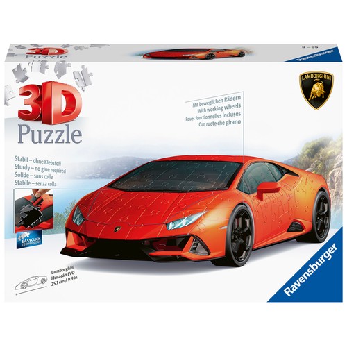 Ravensburger - 3D Puzzle Lamborghini Huracán EVO, Vehiculos, 108 Piezas, 10+ Años