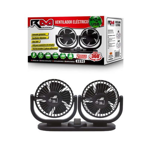 Ventilador doble para coche con velocidad regulable, carga a través de USB, ROLMOVIL.
