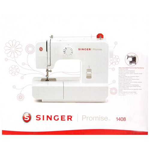 Máquina de coser SINGER Promise 1408, 8 puntadas, brazo libre, ojalador 4 pasos, devanador automático, luz.