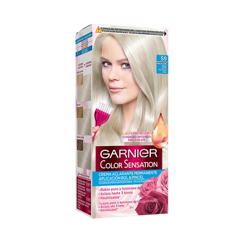 GARNIER Color sensation Coloración permanente e intensa reutilizable para bol y pincel, tono S9 Rubio platino ceniza.