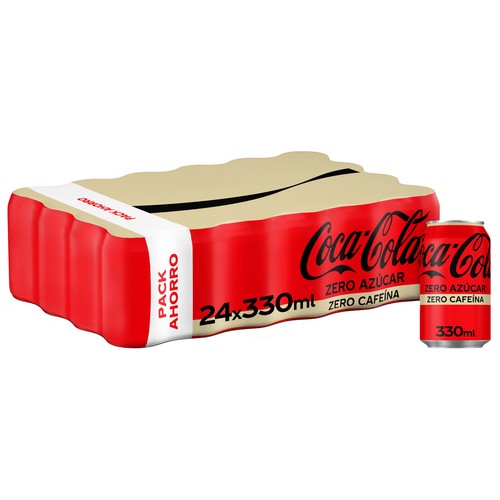 COCA COLA Zero azúcar zero cafeína Refresco de cola pack 24 latas 33 cl.