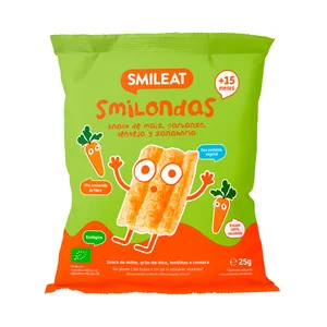 SMILEAT Smilondas Snacks de maiz, garbanzo, lenteja y zanahorias ecológico, a partir de 15 meses 25 g.