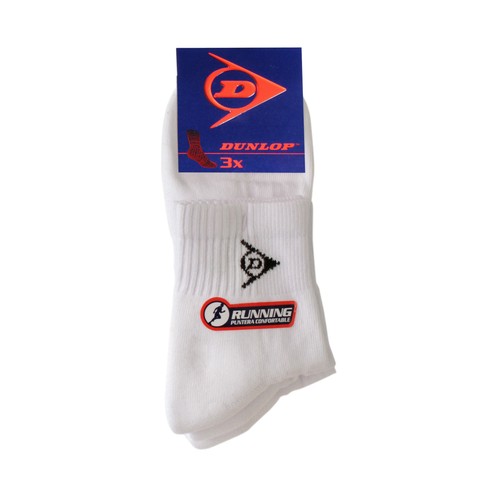 Pack de 3 pares de calcetines tobilleros DUNLOP Running, color blanco, talla 39/42.