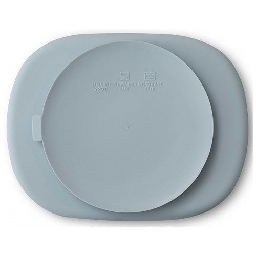 Plato de silicona con ventosa y tapa, color azul, INTERBABY.