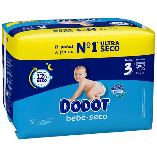 DODOT Bebé-seco Pañales talla 3 (6 a 10 kg) 84 uds.